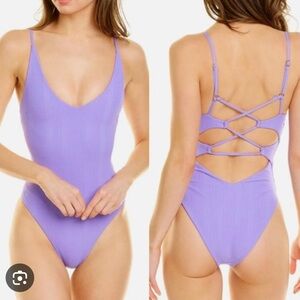 L*Space Lavender Ribbed one piece swim new